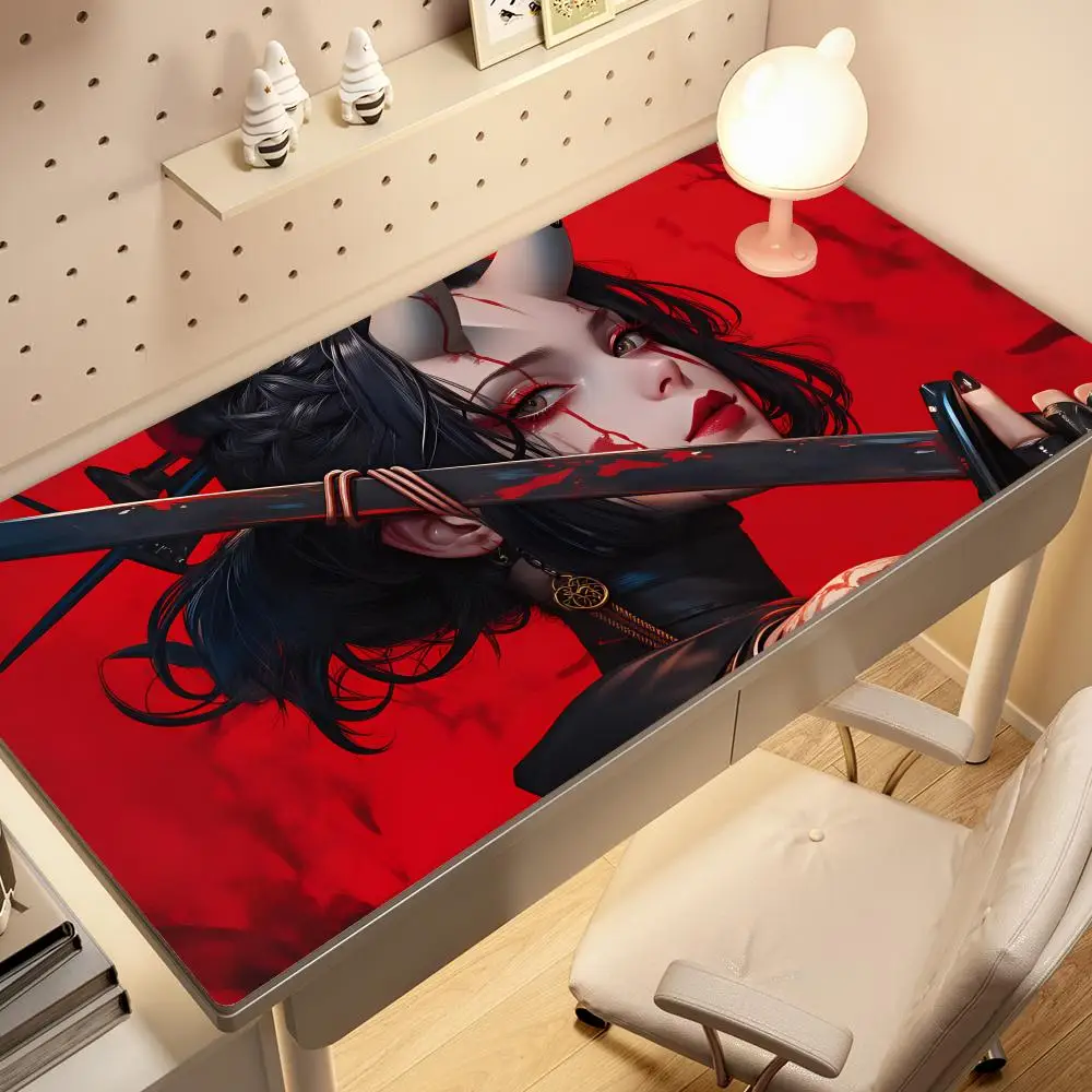 

HYBXAXC XXL Japanese Katana Game Mouse Pad Large Anime Red Girl Mousepsf Keyboard Pads PC Laptop Non-slip Desk mat Carpet