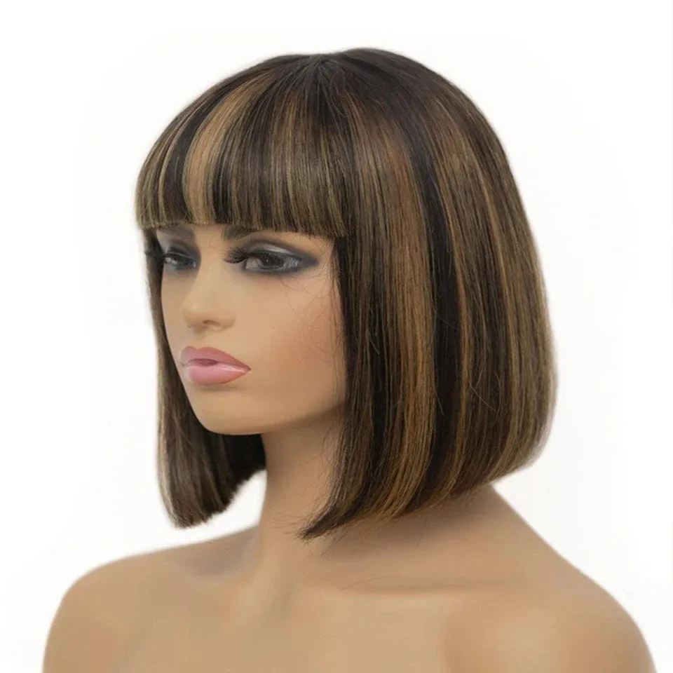 Ombre 1B/27 Pixie Cut Human Hair Wigs for Black Women Short Machine Made Wig 100% Unprocessed Brazilian Virgin Hair Natural Hair