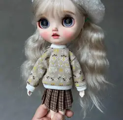 2 szt. Ubrania w stylu akademickim strój dla lalki blythe sweter/spódnica 1/6 30cm (pasuje do Pullip, Ob22/24/26, Licca)