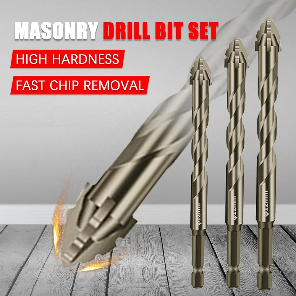 5pcs Eccentric Drill Bit 4 Edge Masonry Drill Bits Set For Concrete Glass Brick Four-edge Serrated Eccentric Dry-drill Bit