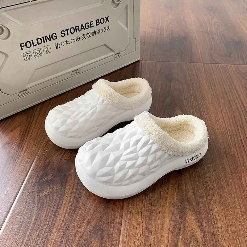 Male Solid Winter Cotton Shoes Mid Top Design Plush Inner Anti Slip Wear Resistant Sole Warm Outdoor Footwear