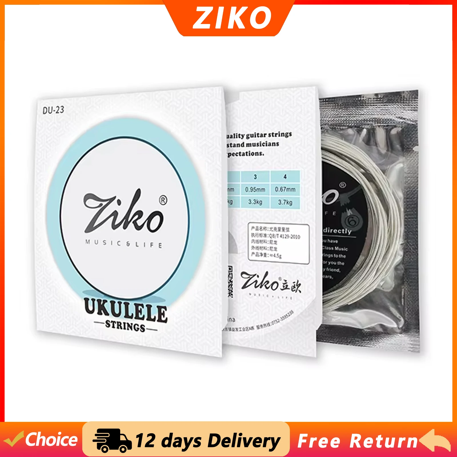 ZIKO DU-23 Ukulele Strings Transparent Nylon Cost-Effective Strings Ukulele Guitar Practice Beginner String Parts & Accessories
