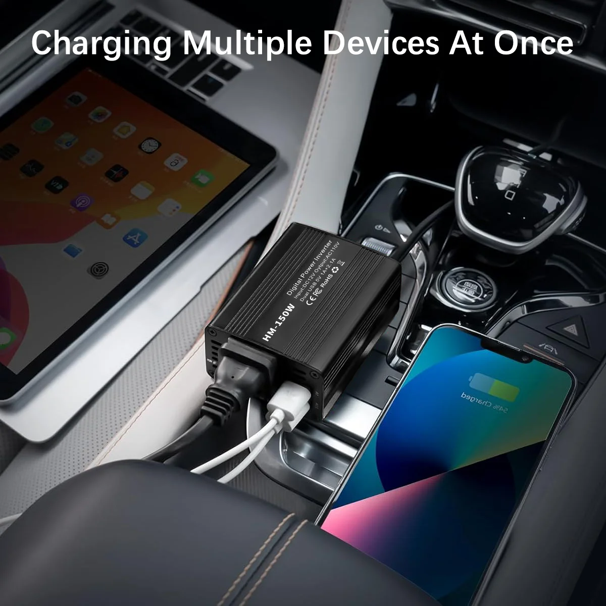 Car Power Inverter 150W Pure Sine Wave US Socket Output 110V 1A /2.1A USB Port Fast Charging Voltage Adapter Multi-function