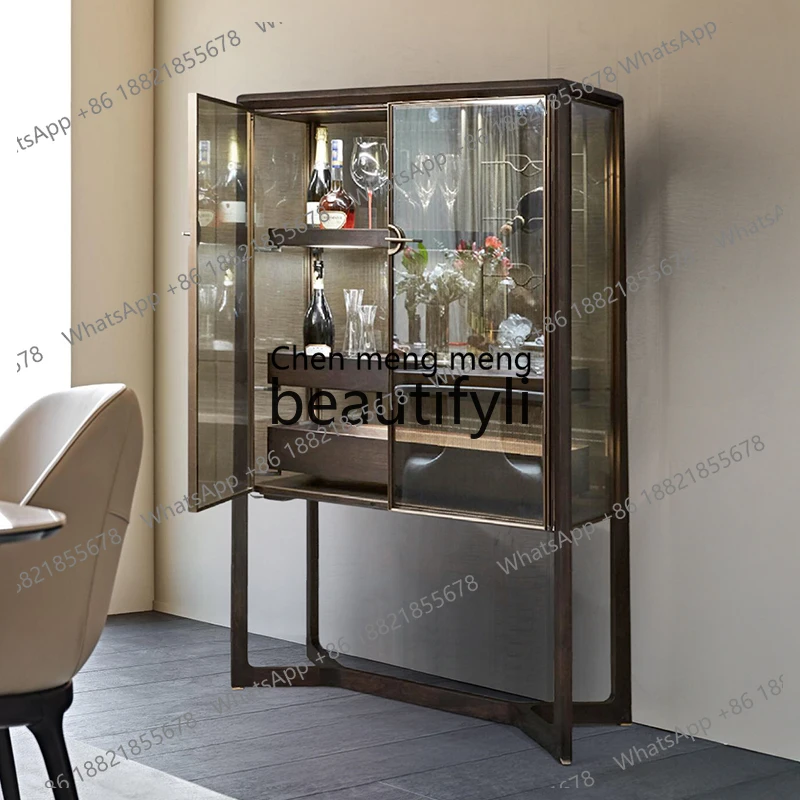 

Italian solid wood wine cabinet, dining room side cabinet, wall glass decoration, modern storage cabinet