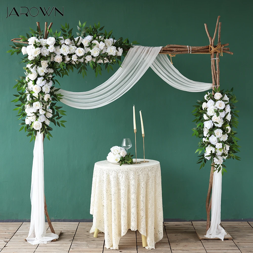 

Customized White Rose Green Olive Leaves Arrangement for Party Event Backdrop Decoration Wedding Floral Home Decor Props