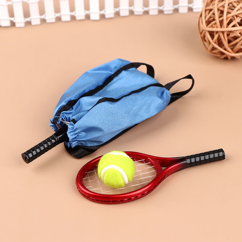 4pcs/set 1:12 Dollhouse Mini Tennis Racket Set Simulation Sports Toy For Dolls Decoration Accessories