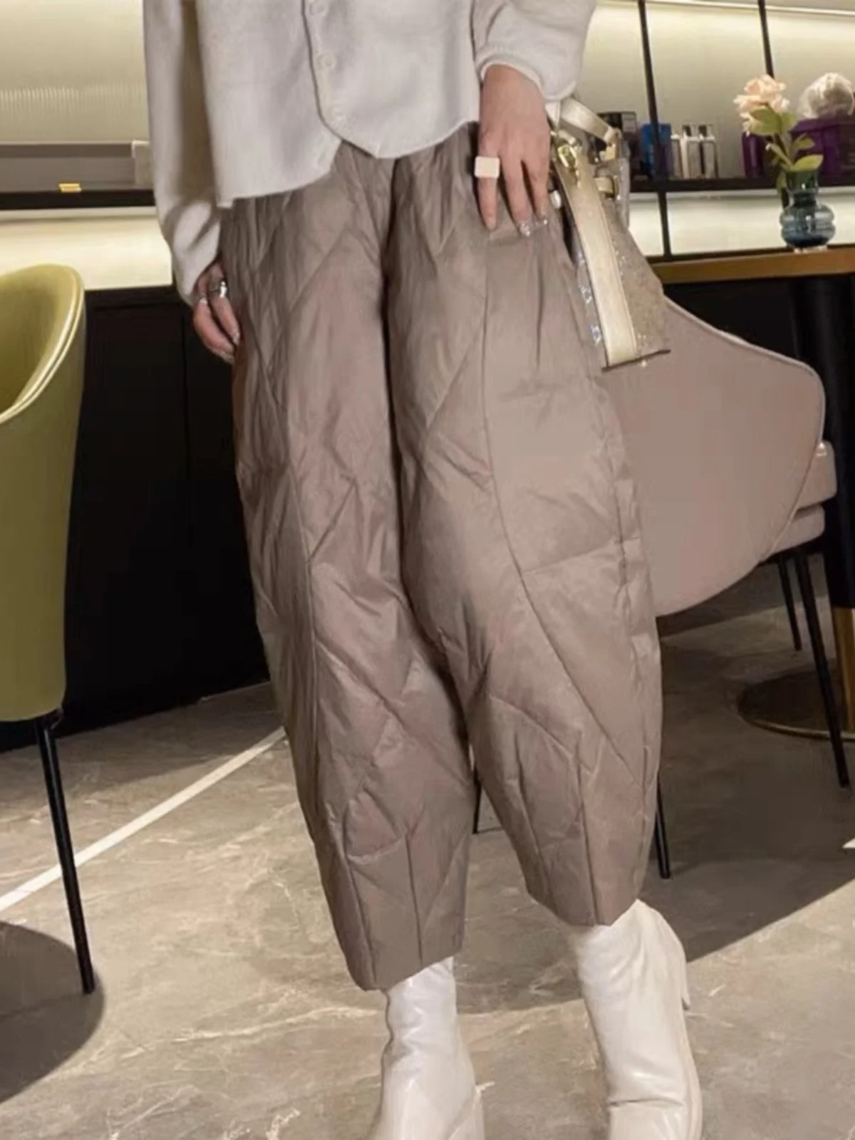 

Женские свободные утепленные хлопковые брюки большого размера, зимние, повседневные, теплые, укороченные, для активного отдыха, с завышенной талией