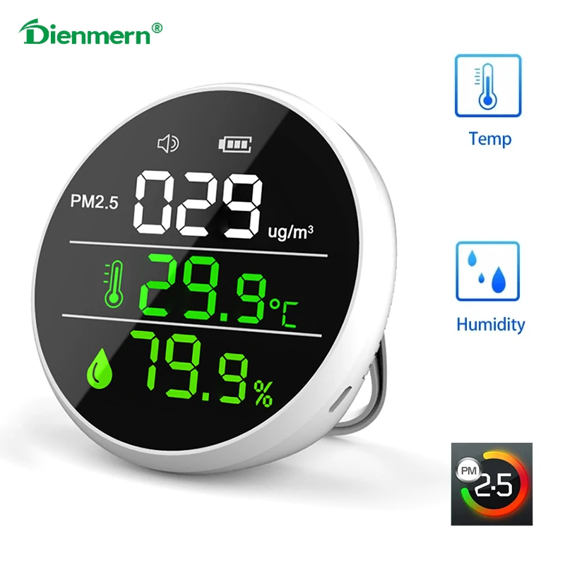 PM2.5 الاستشعار كاشف درجة الحرارة والرطوبة الاستشعار شاشة LED منزل مكتب جهاز اختبار جودة الهواء داخلي مراقبة الغبار ميزان الحرارة