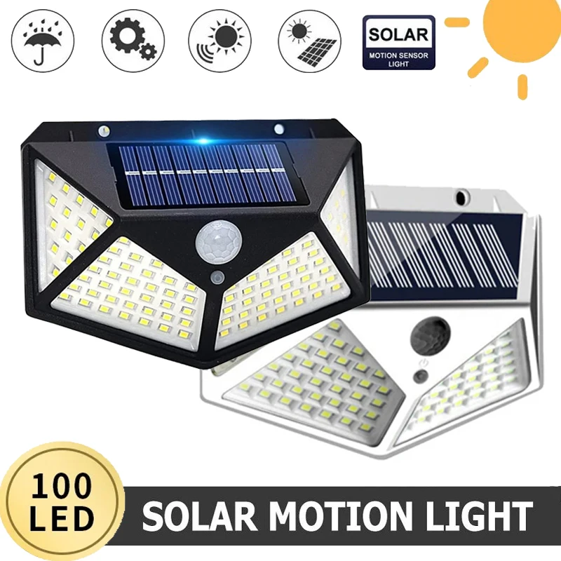 Luces LED solares de pared para exteriores, lámpara de 3 modos, 4 lados, luminosa con Sensor de movimiento PIR para jardín, garaje, 1/2/4 piezas, 100