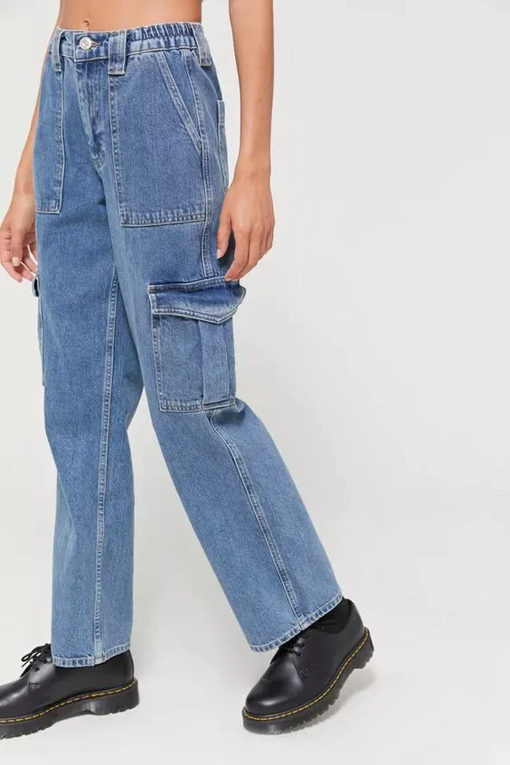 Pantaloni Y2K da donna Jeans a vita alta Tasche a tutta lunghezza Pantaloni jeans candeggiati