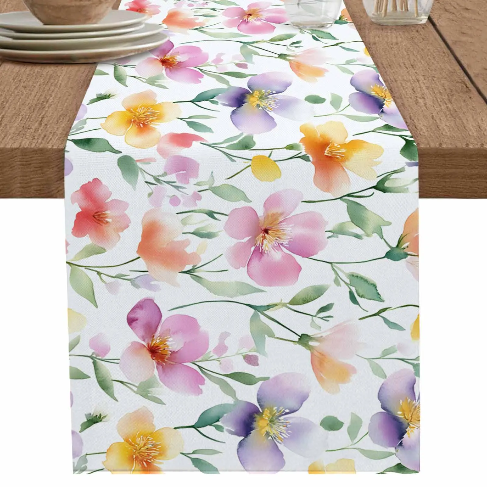 

Spring Wildflowers Flower Table Runner Cotton Linen Wedding Dinner Decor Table Flag Holiday Home Tea Table Decoration