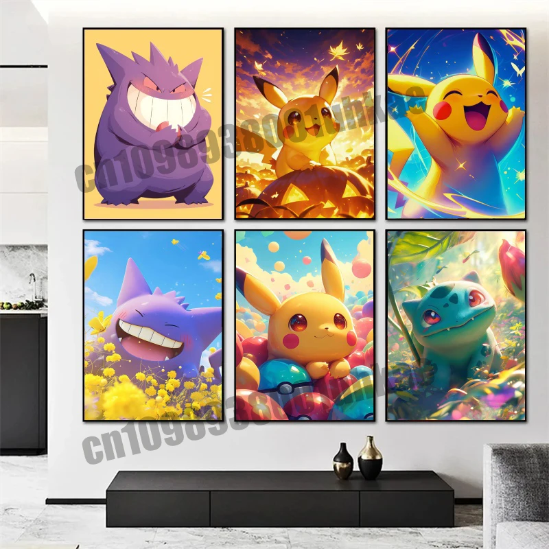 

Anime Pokemon Poster Pikachu, Gengar, Bulbasaur, HD Printed Canvas Painting Fashion Home Decoration Background Wall Art Painting