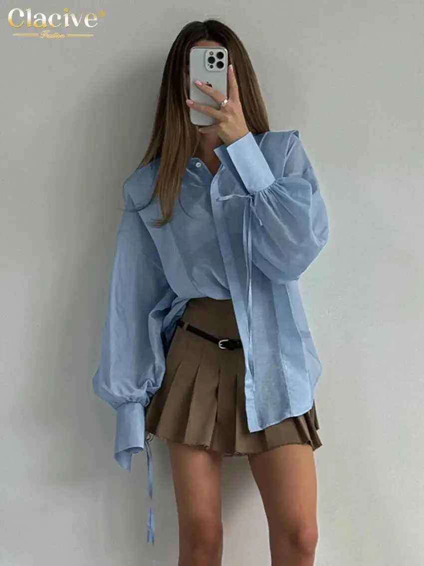 

Clacive модные свободные розовые хлопковые женские рубашки 2024, повседневная блузка с длинными рукавами и лацканами, элегантный классический топ на шнуровке, женская одежда