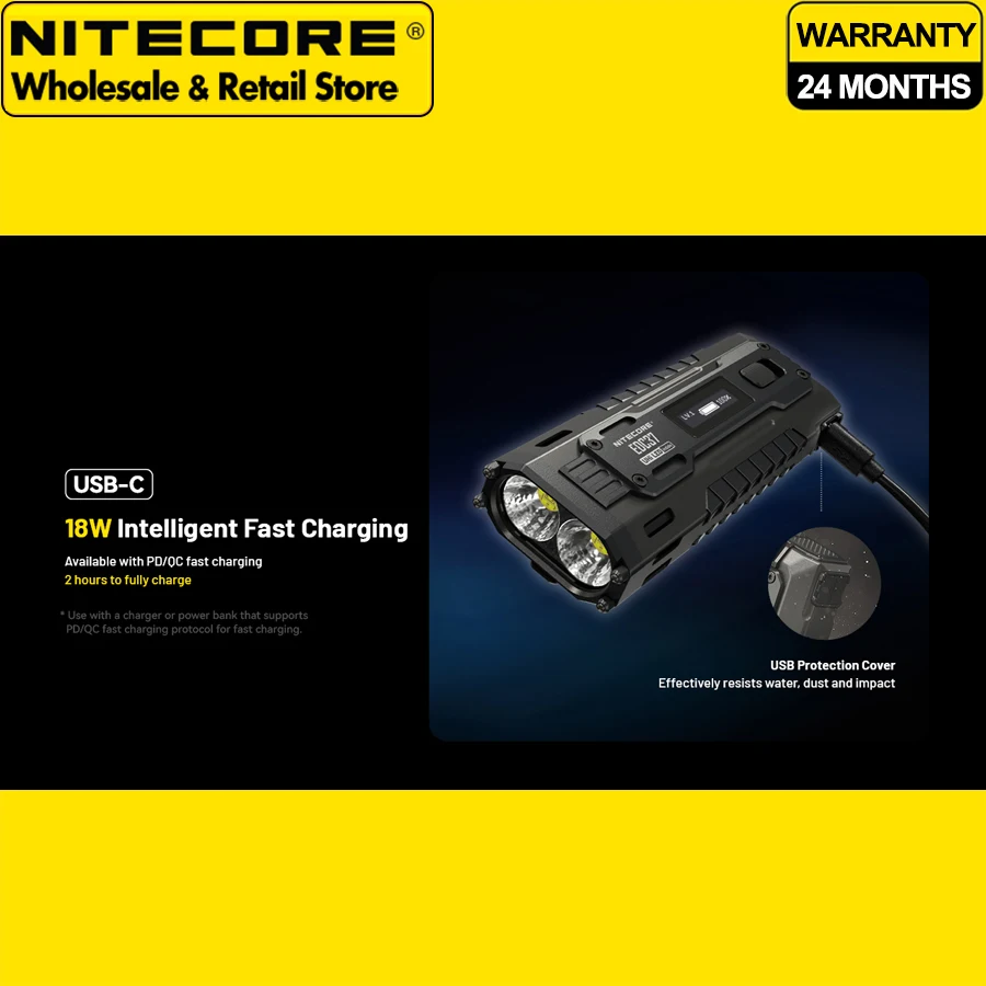 Fast Charging NITECORE EDC37 8000 Lumens Ultimate Tactical EDC Flashlight with OLED Real-Time Display & Built-in 8000mAh Battery