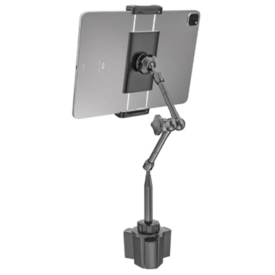 

Универсальный металлический держатель для планшета в автомобиль с регулировкой в одно касание, крепление на подстаканник для легковых авто, внедорожников и грузовиков