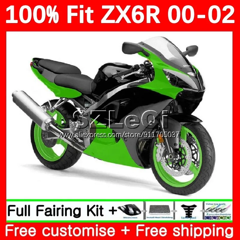 Injection + Decal For KAWASAKI NINJA ZX Green black 6R 636 6 R ZX636 ZX6R 00 01 02 2No.36 ZX-636 ZX-6R 2000 2001 2002 Fairings