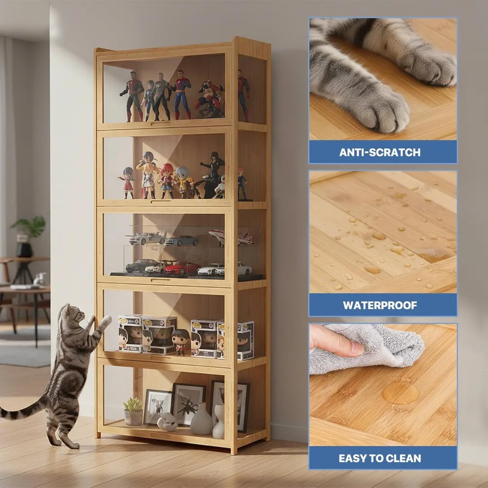 

Display Cabinet with Acrylic Doors, 5-Tier Curio Cabinet for Collectibles, Display Case Showcase for Living Room, Customized