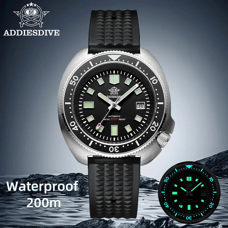 ADDIESDIVE Luxury Men's Automatic Watch Ceramic Bezel Sapphire Glass 200m Waterproof Ultra Bright Blue Luminous Diving Watch