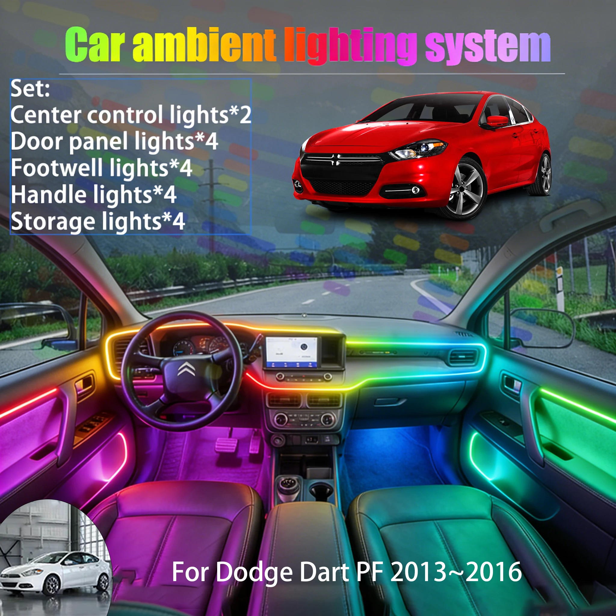 

Для Dodge Dart PF 2013~2016: Комплект светодиодной подсветки салона и багажника (2/18 шт.), USB RGB, с эффектом бегущих огней, автозапчасти