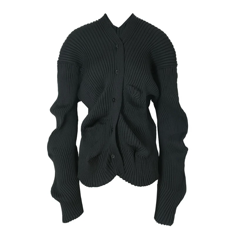 Cardigan de malha design irregular camisola feminina outono e inverno novo solto com decote em v casaco de malha