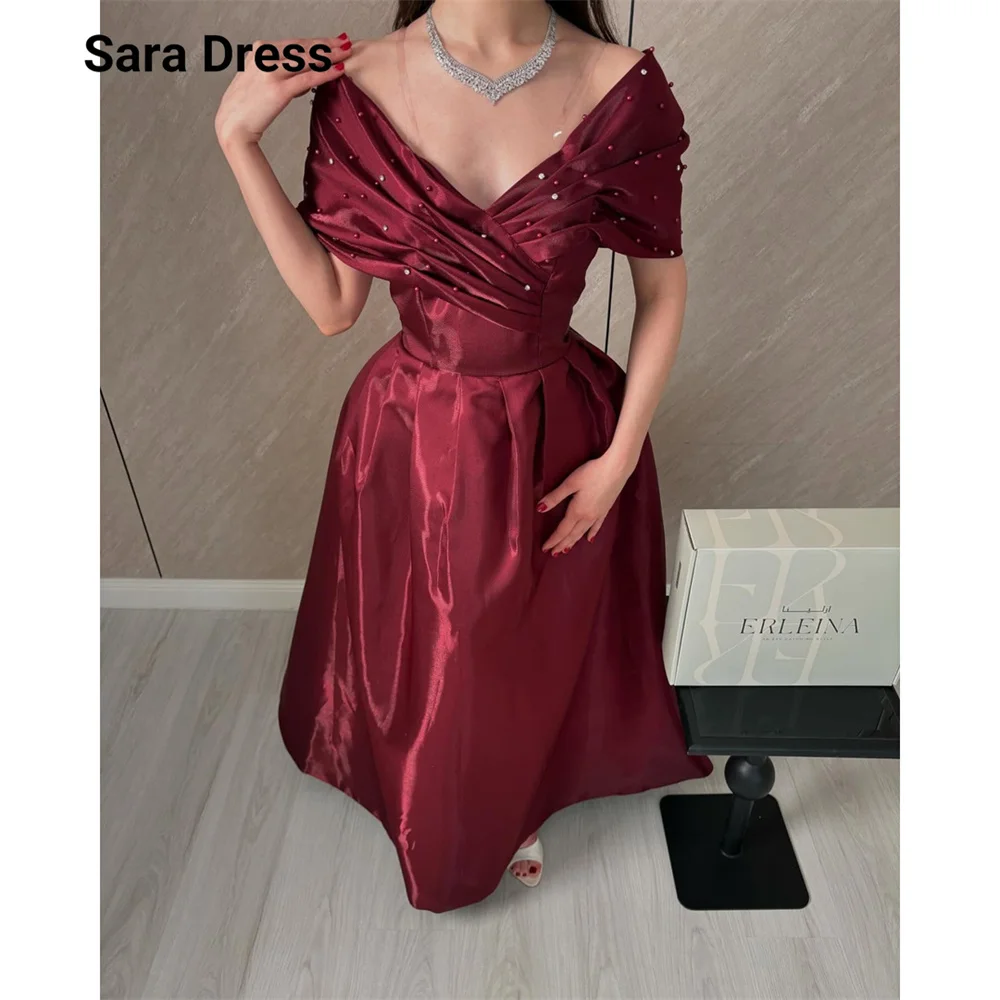 

Sara Custom A Line Burgundy V-neck Sleeveless Prom Dresses 2026 Luxury Prom Evening Dresses Woman Elegant Party Long Dress Women