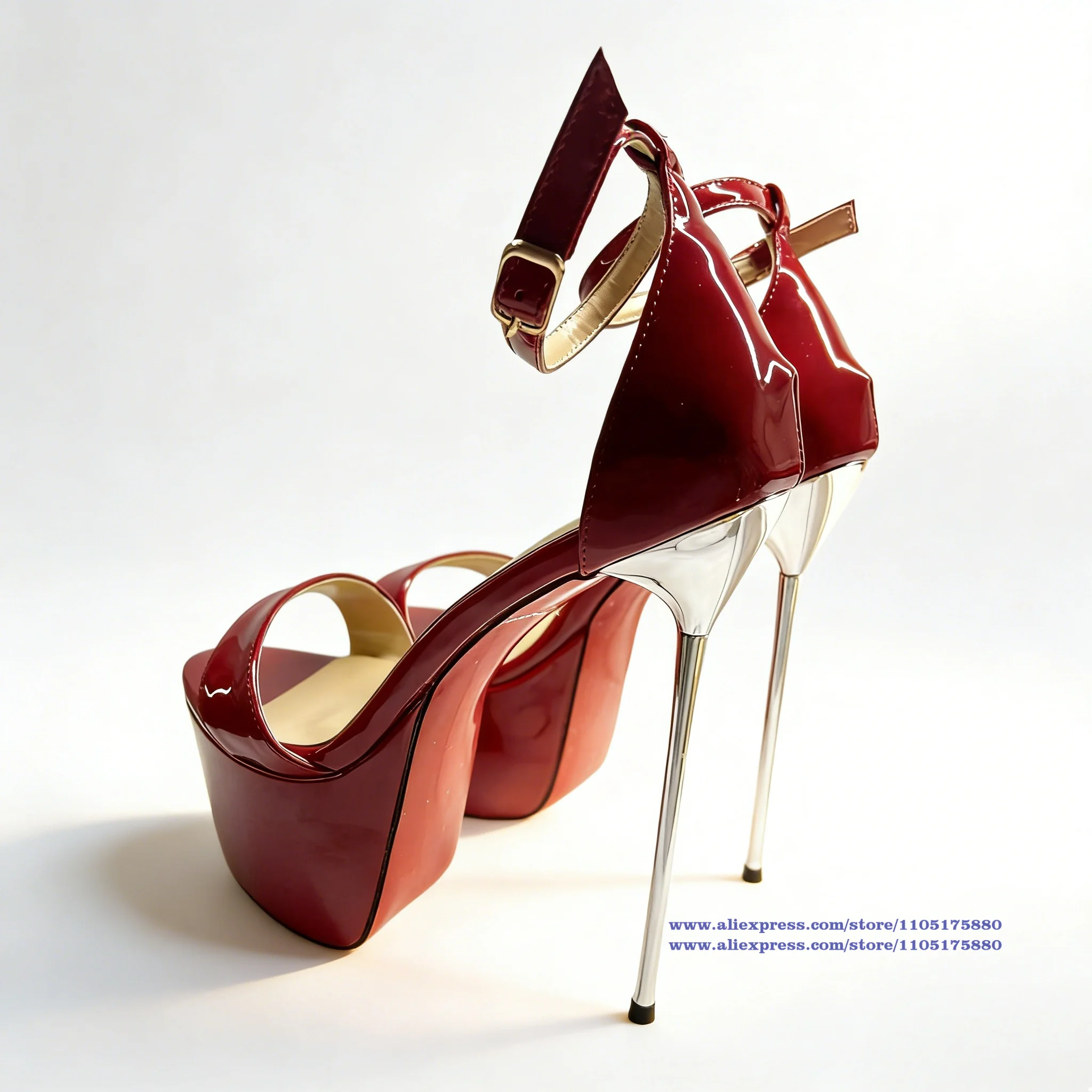 

Red Patent Leather Stiletto Heels Pumps Round Toe Ankle Buckle Strap High Heels Dress Party Shoes Sandalias De Mujer Verano