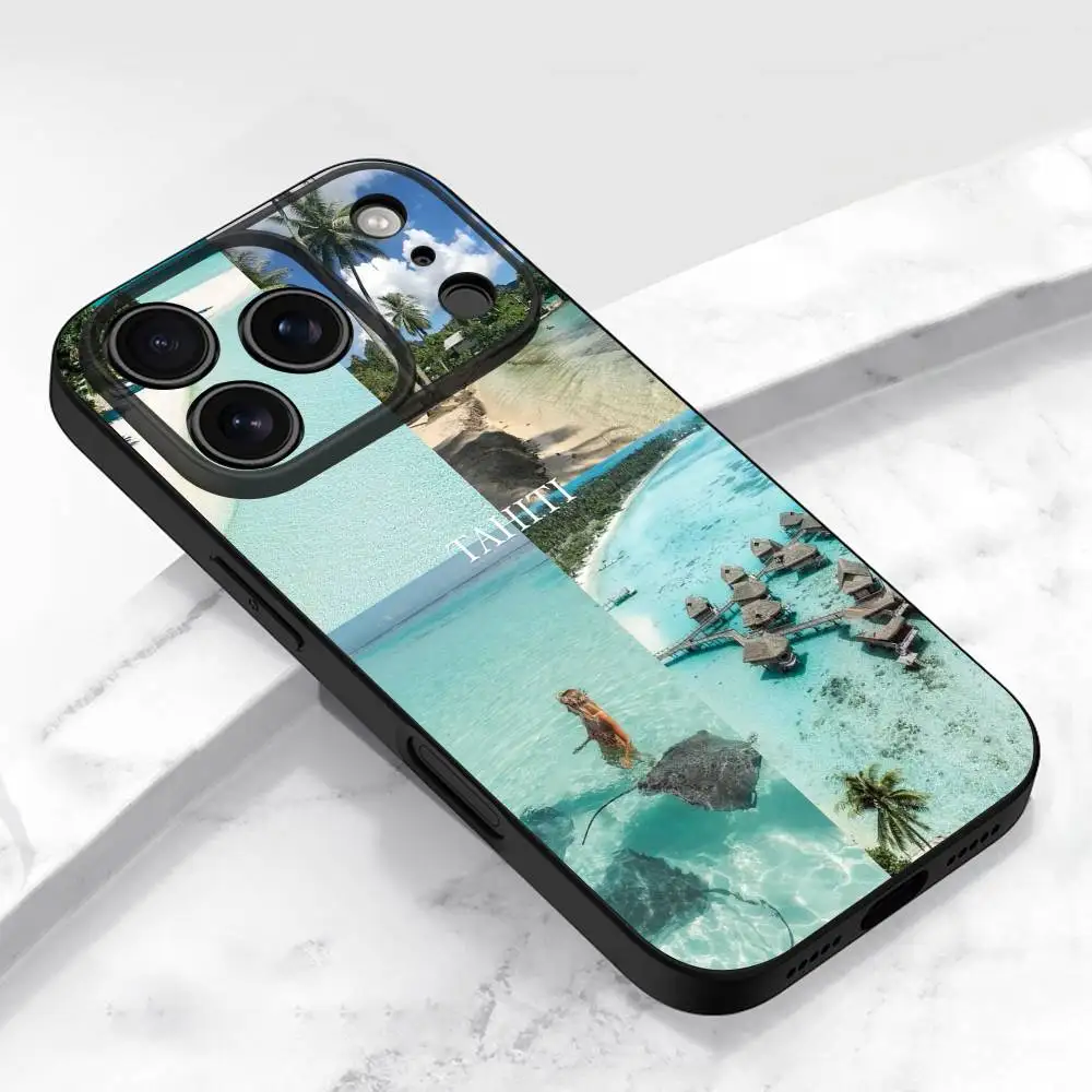 Tahiti – coque de téléphone de plage polynésie, pour iPhone 17,16,15,14,13,12,11,Pro,Max,Plus,E,Air,Mini, housse de protection noire