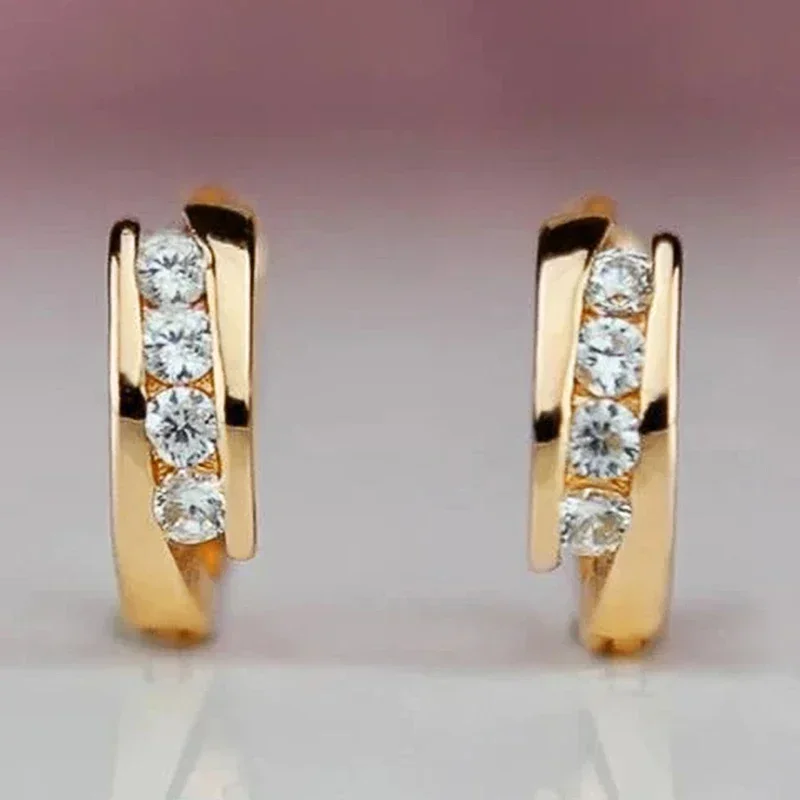 2024 Dainty All Match Trend Hoop Earrings Women Fashion Gold Color Bright Zirconia Jewelry for Daily Life  Accessories