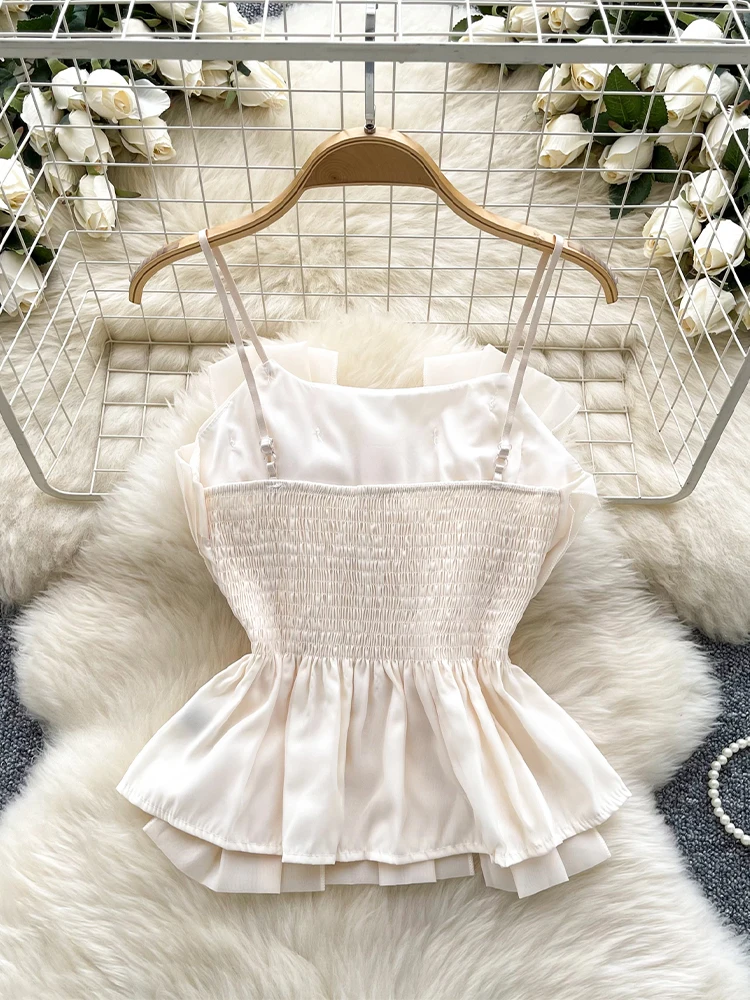 Women\'s Apricot Crop Top Vintage Y2k Camisole Off Shoulder Sleeveless Corset Top Sleeveless Vest Tank Top 2000s Clothes Summer