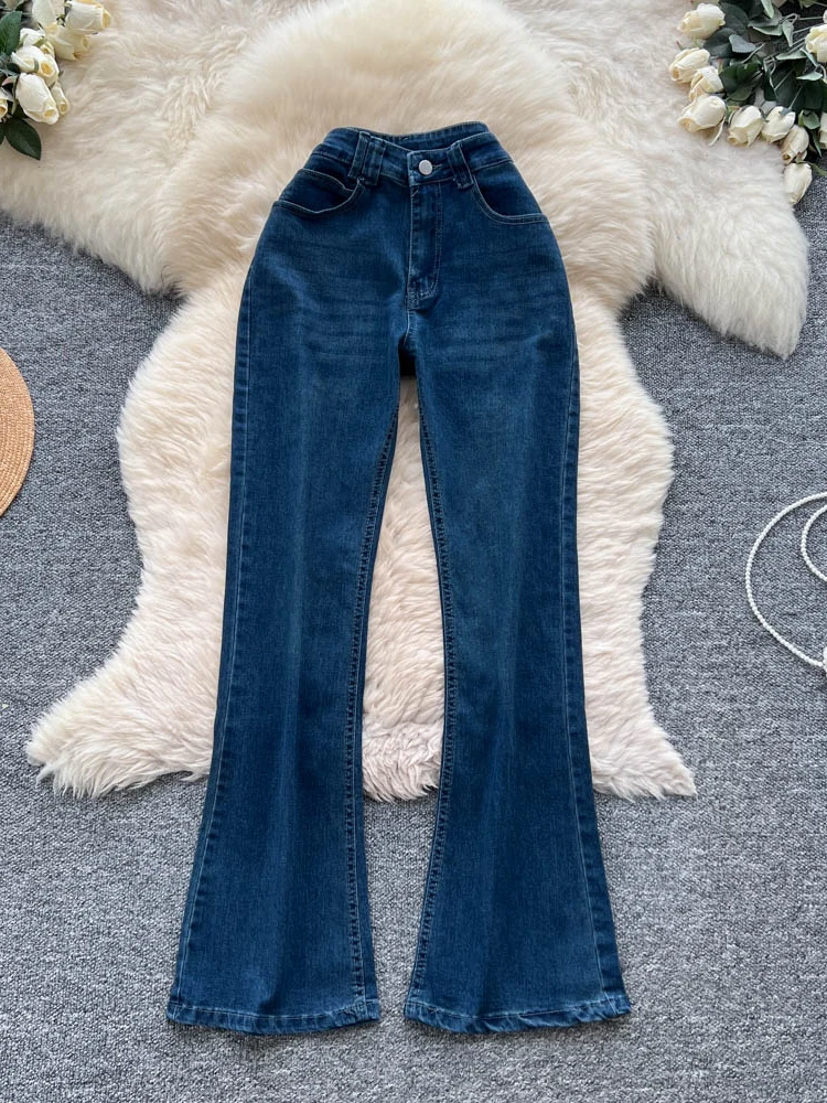 

American Sle High Waist Bell Bot Jeans Sexy Girl Design Sensation Slimming Nine Point Pants for Young Women in Autumn