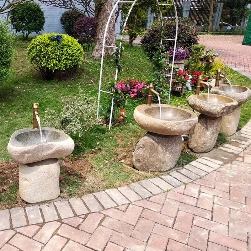 Hot SalesOutdoor Pebble Column Basin Stone Wash Basin Integrated Floor Pool