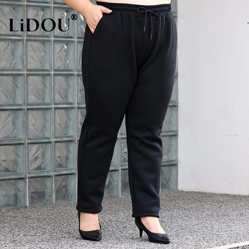 Spring Autumn Fashion Solid Color Plus Size Trousers Women Korean Simple Oversized Elegant Female Sweatpants Chic Lady Clothes