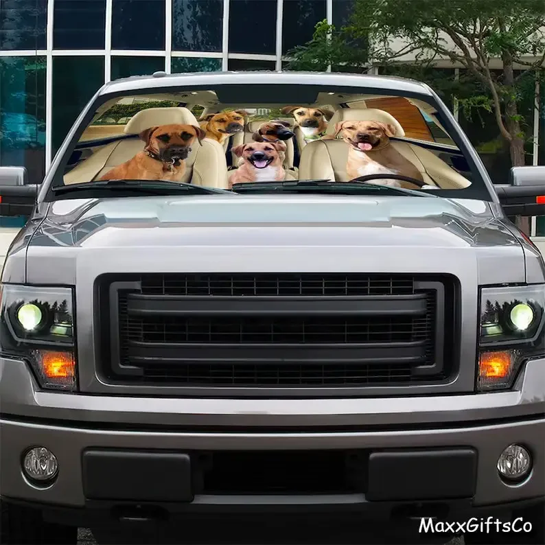 Blackmouth Cur Car Sun Shade, Dogs Windshield, Family Sunshade, Dog Car Accessories, Car Decoration, Gift For Dad, Mom