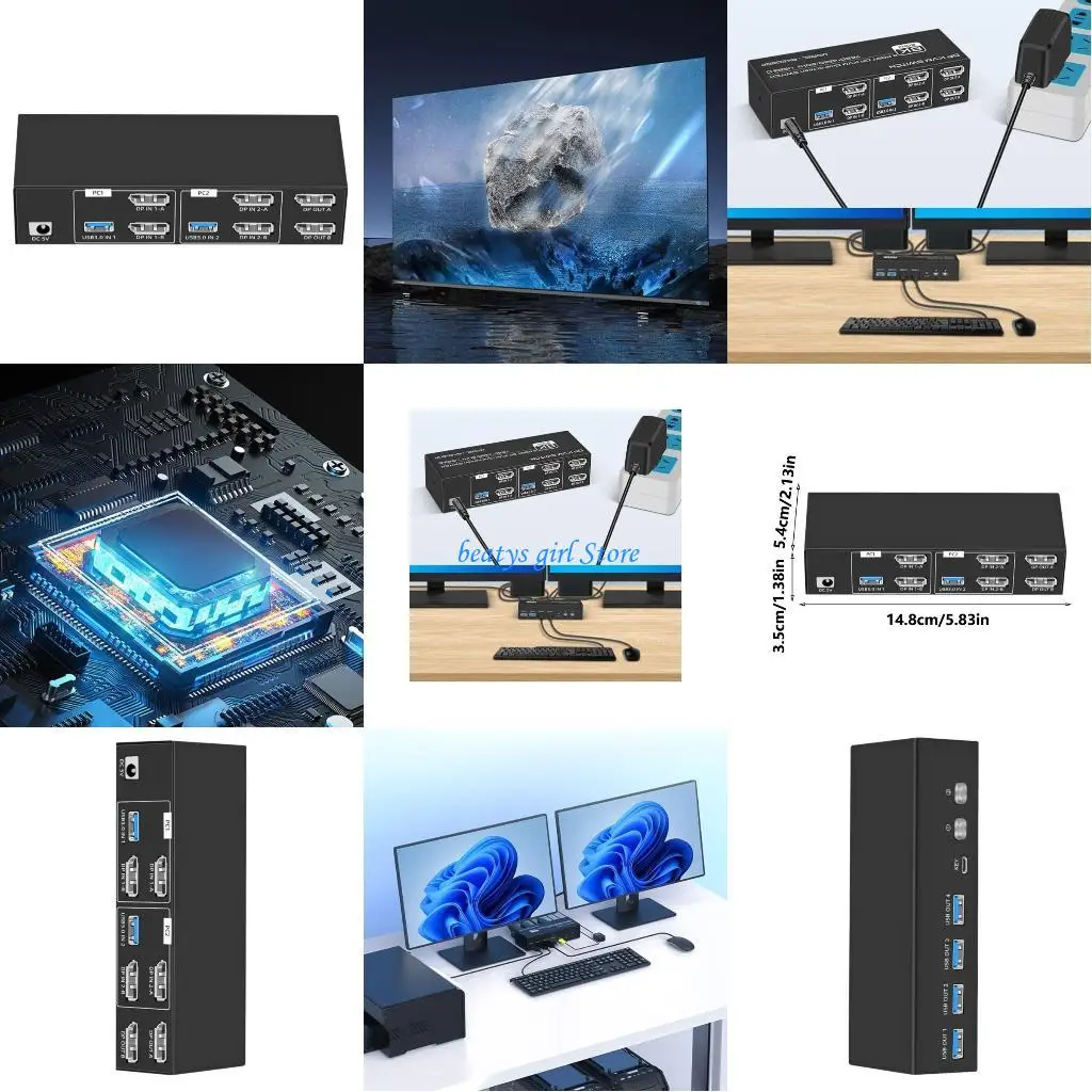 

C7AB 8K Video KVM Switcher Supports Double Monitors Setups 7680x4320