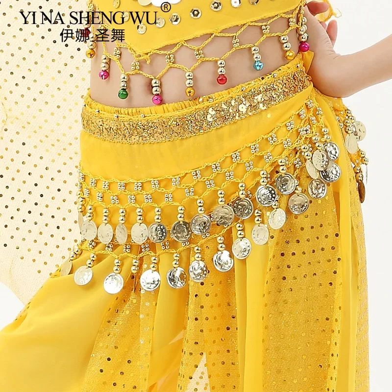 เข็มขัดเต้นระบำหน้าท้องแบบอินเดีย บอแลวี พร้อมเหรียญโลหะ ผ้าคาดเอวสีแดง อุปกรณ์เต้นสำหรับเด็กผู้หญิง