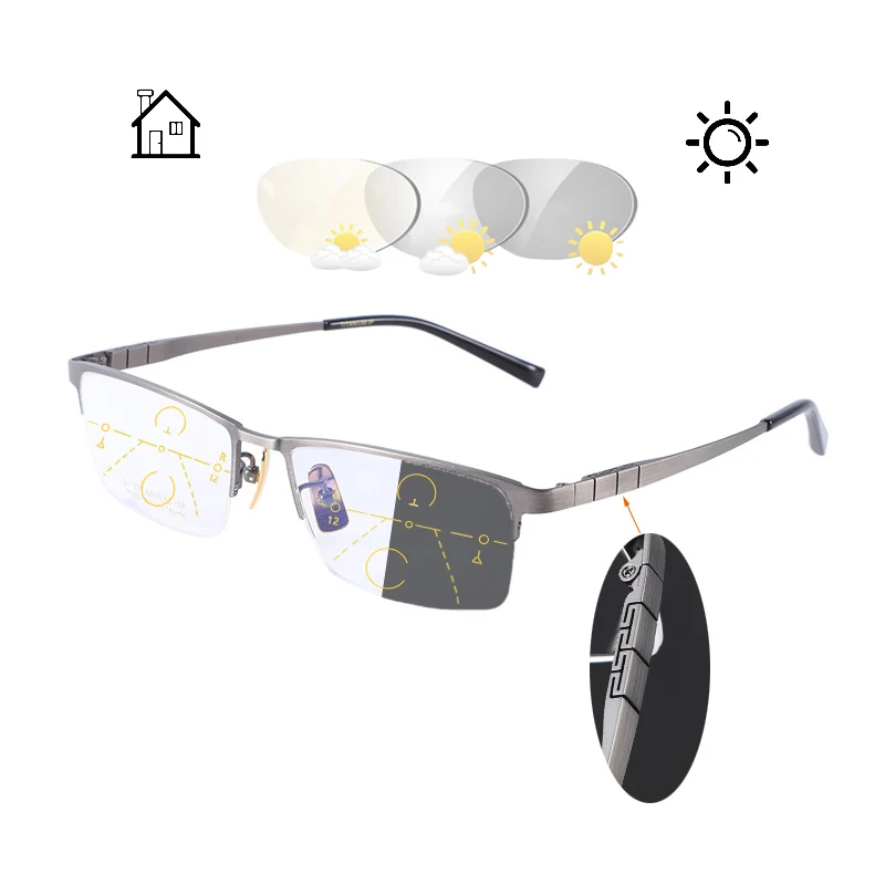 

Smart Progressive Multifocal Photochromic Reading Glasses Ultralight Business Half Frame Indoor And Outdoor Presbyopic Glasses