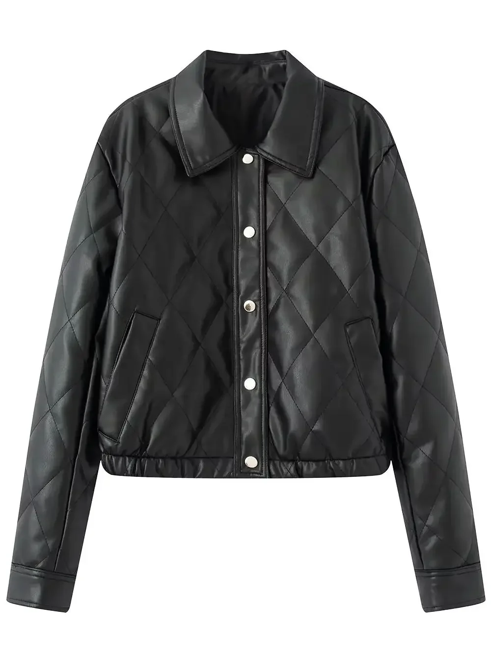 2025 Autumn Winter Women's Motor Warm Faux Leather Button Up Parkas Coats Female Street Quilted PU Padded Short Bomber Jackets