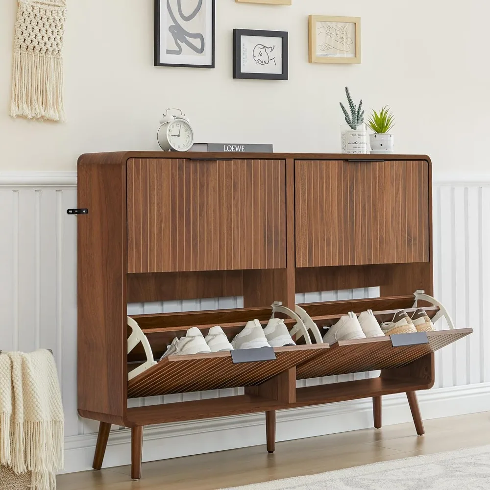 

47-дюймовый рифленый большой шкаф для обуви с 4 откидными ящиками, тонкий отдельно стоящий органайзер для обуви, узкая полка для хранения обуви для входа