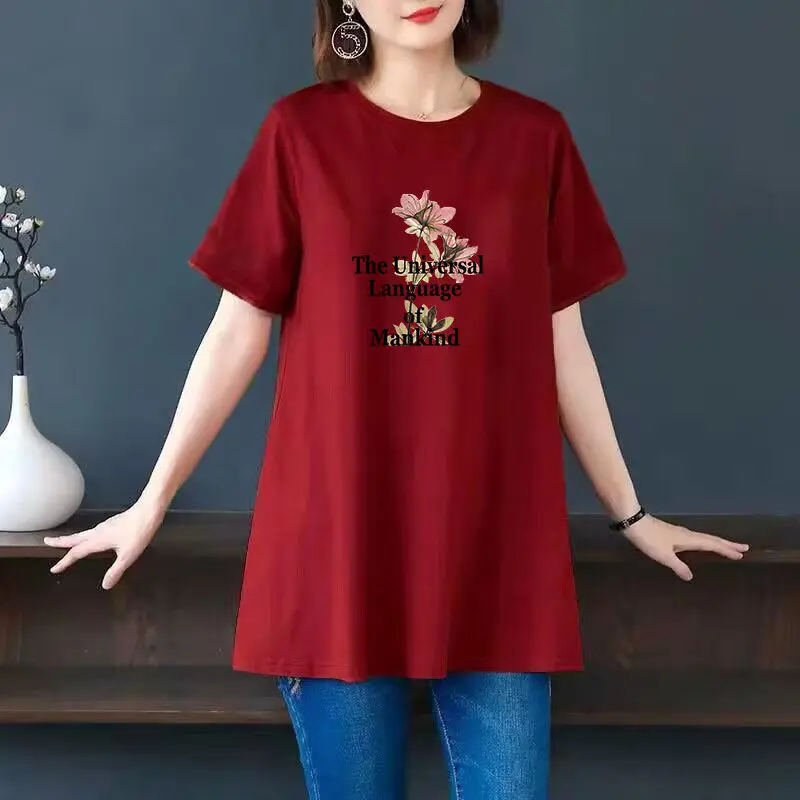 女性用半袖コットンフローラルプリントTシャツ,フローラルプリントバタフライデザインの服,ラウンドネック,ファッショナブル,2023