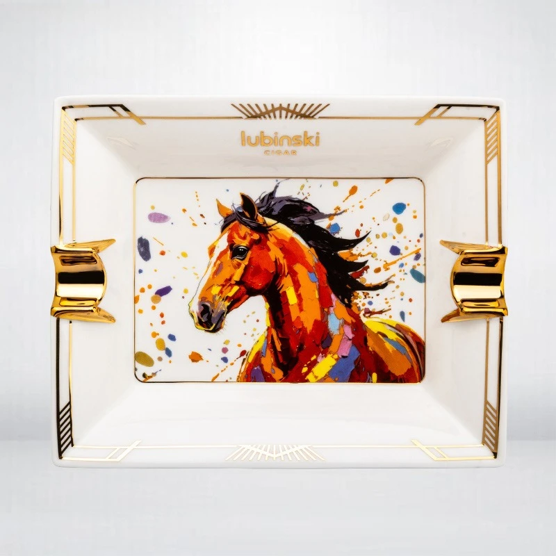 

Пепельница для сигар из костяного фарфора, памятное издание «Год Лошади», с двумя отделениями, в подарочной упаковке