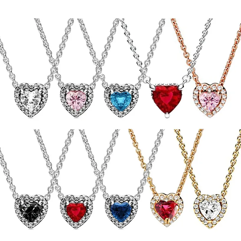 Red/Pink Shiny Love Full of Diamond Jewelry Charm Necklace Women Exquisite Jewelry Gift Rose Box Gifts Set