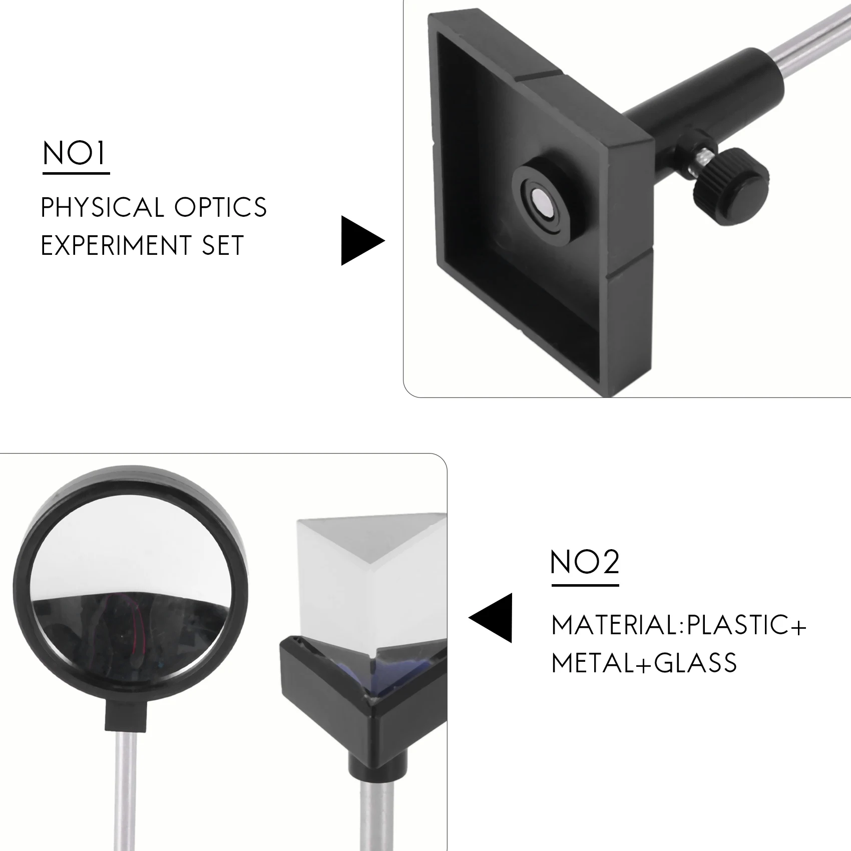 A48I Physical Optics Experiment Set Convex Lens Concave Lens Triangular Prism Plane Mirror Convex Mirror Optical Lens