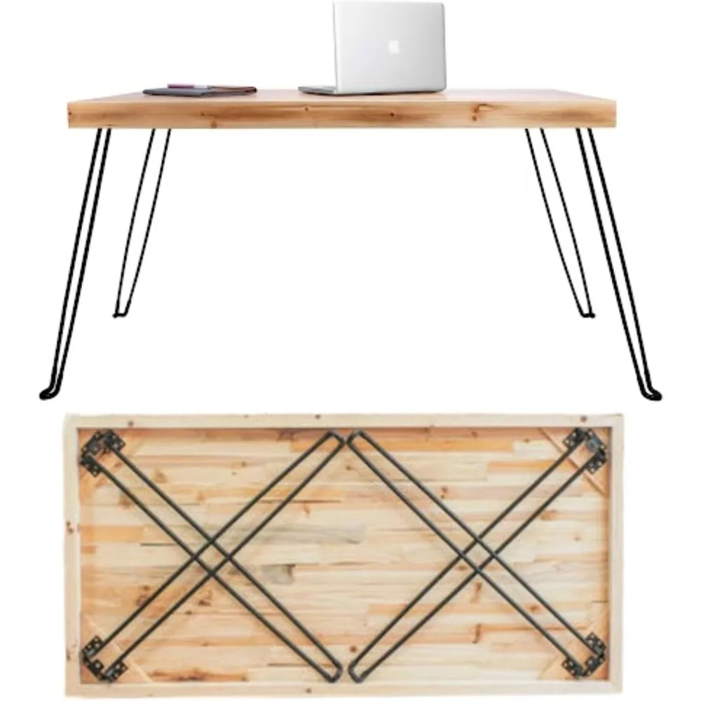 Portable Folding Desk - Wood Foldable Table - No Assembly Easy Fold Desks for Small Spaces - Space Saving Collapsible