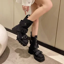 Internet-Botas cortas de tacón grueso para mujer, Botines Chelsea con punta cuadrada y suela gruesa, novedad de otoño e invierno, 2024