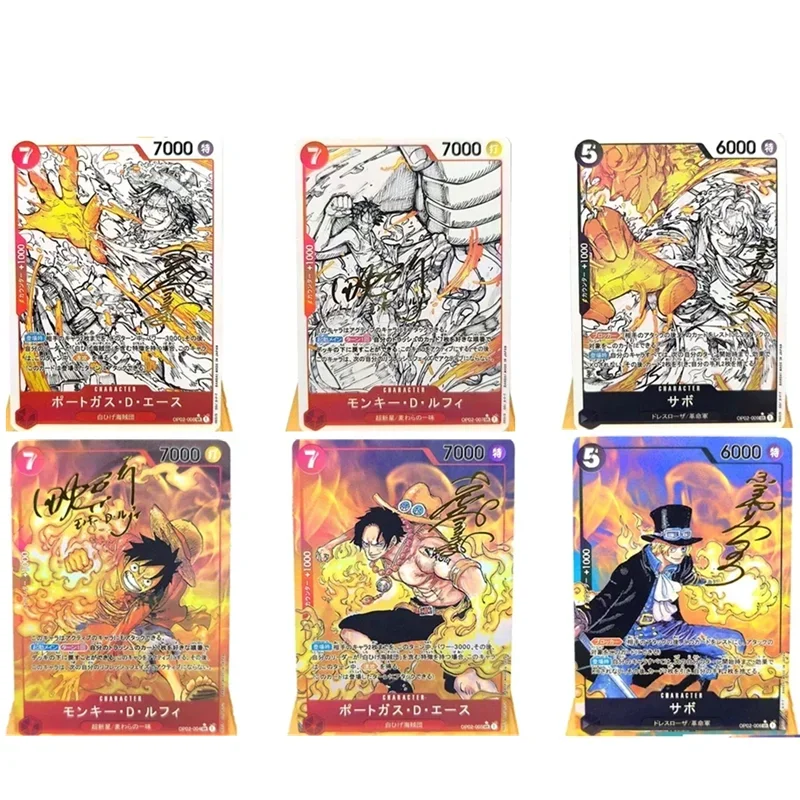 3Pcs/set Diy Self Made Luffy Ace Sabo Coarse Flash Cards Three Brothers Classic Anime Game Collection Cards Gift Toys