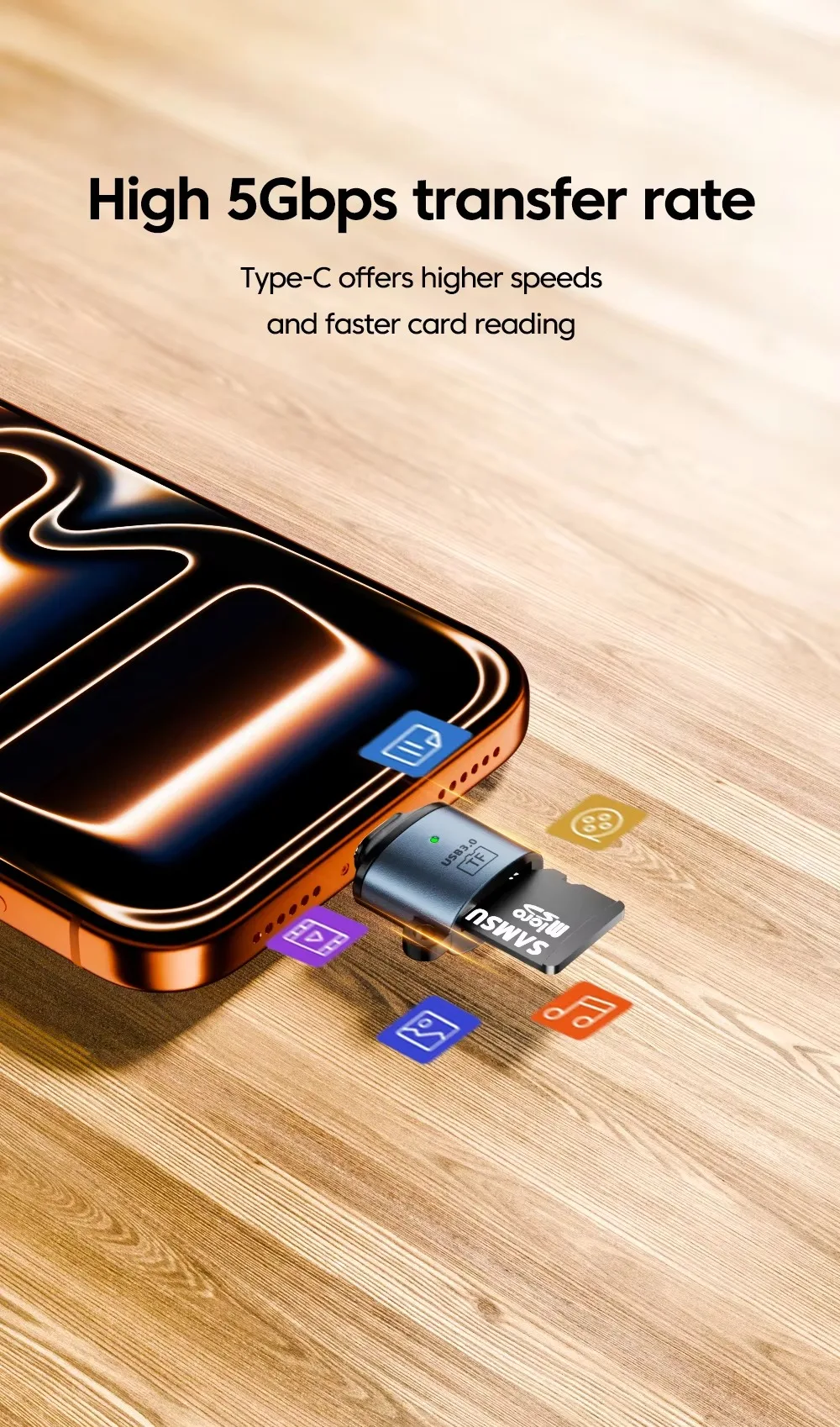 Phone TF Card Reader Type-C External Storage Expansion Micro SD Adapter for Android iPhone Photo Video Quick Backup