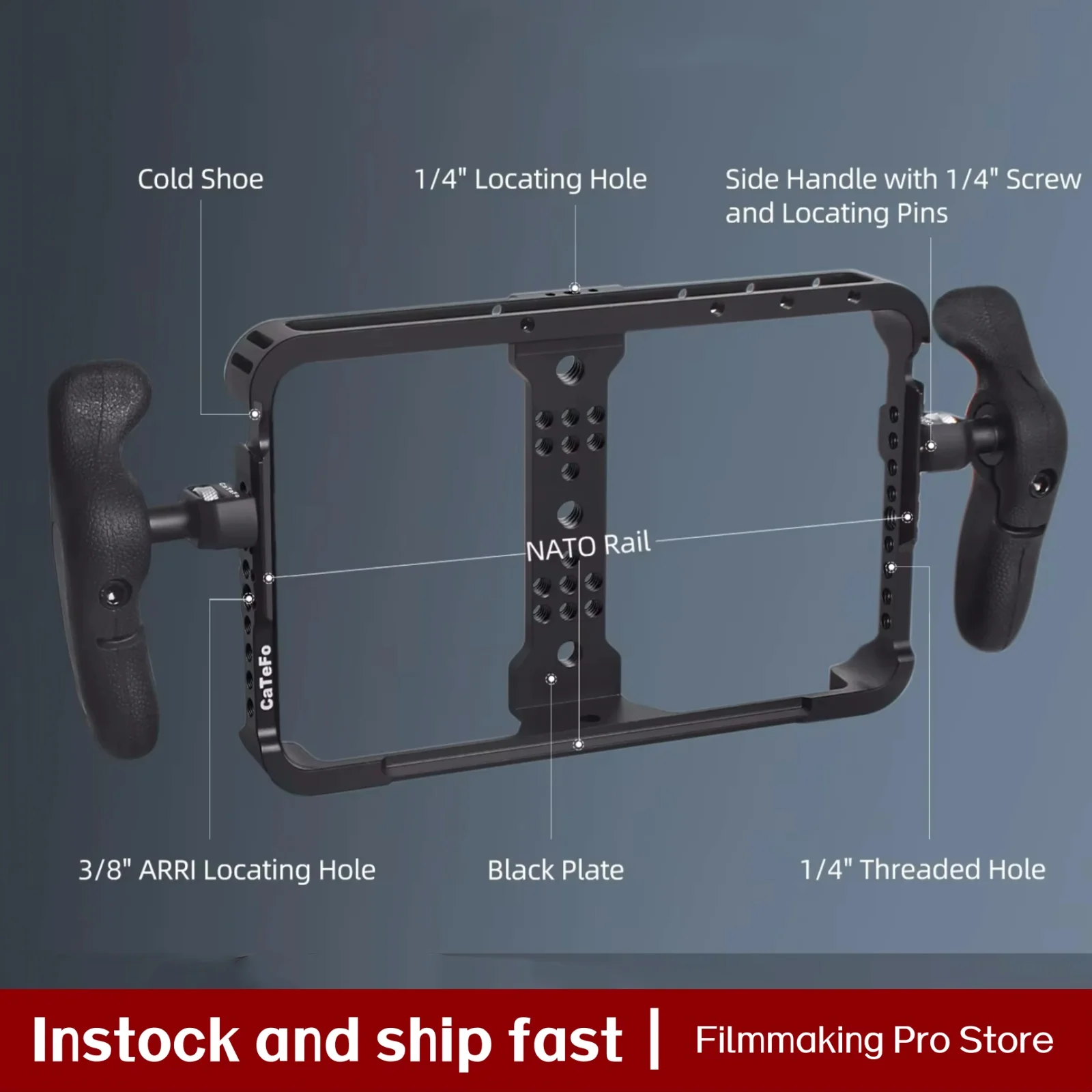 CaTeFo Aluminum Alloy Cage Video Rig Kit  For YoloLiv YoloBox Pro, with 1/4 Left and Right Handle