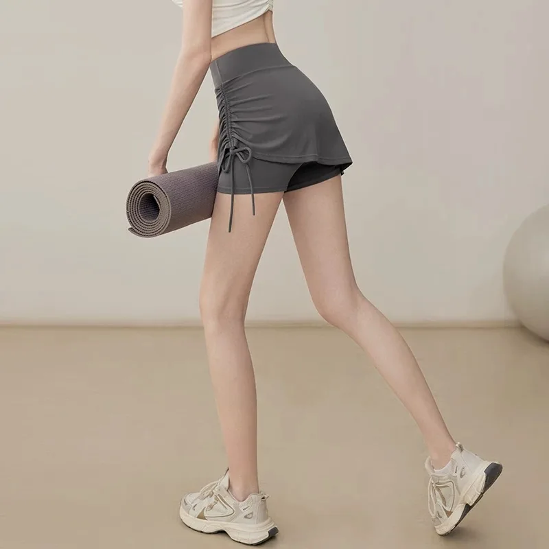 Sports culottes women's high waist fake two pieces running yoga tennis skirt quick dry stretch badminton gym pants