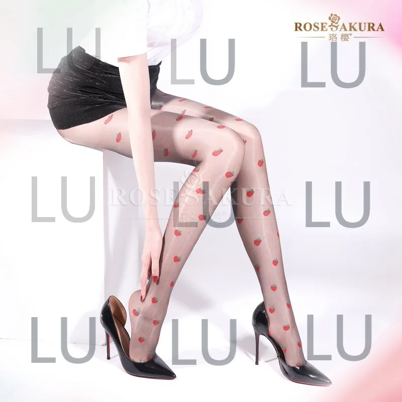 

2025 new 8494 aurora series oily bright strawberry fruit sexy stockings silky smooth oily T-file open crotch pantyhose sweet