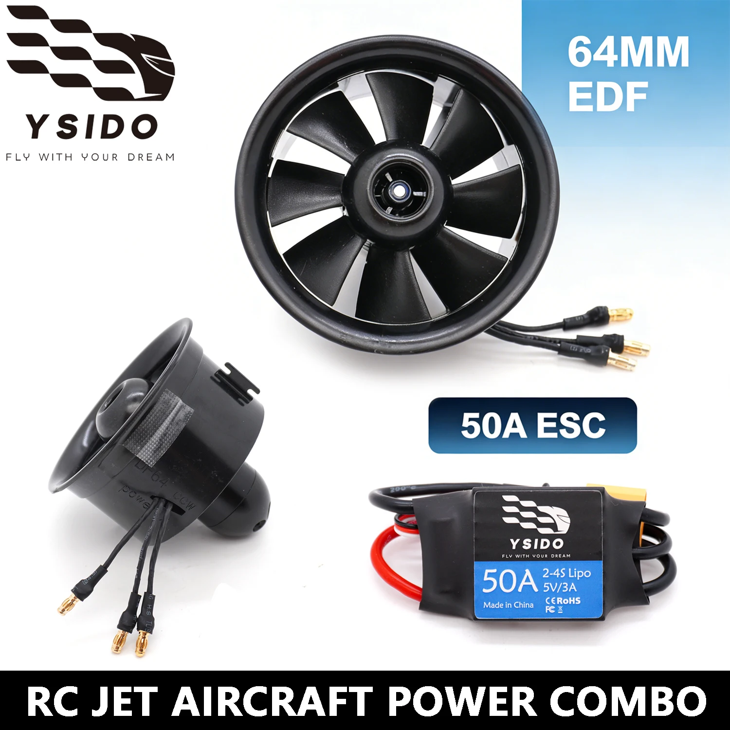 

Комплект YSIDO: 64-мм 8-лопастной импеллер EDF M2220-3300KV CCW с бесщеточным регулятором скорости 50A для радиоуправляемых реактивных самолетов и самолетов с фиксированным крылом
